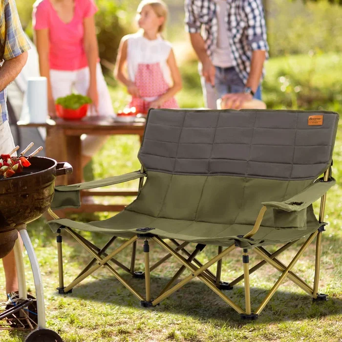 Oversized Camping Chair Folding Camping Couch with Cup Holders-Green