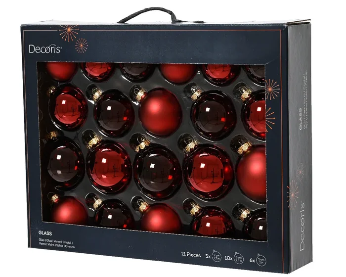 Oxblood Red Glass Baubles – Set of 21