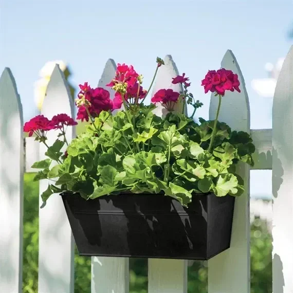 Panacea 16 Inch Over-the-Rail Metal Planter – Black (81067)
