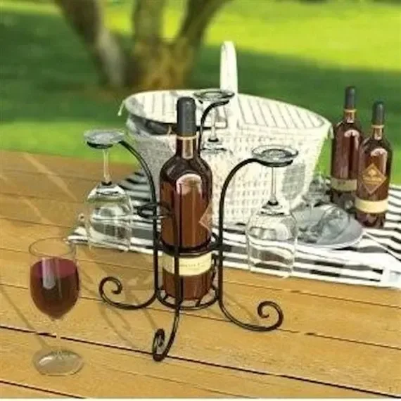 Panacea Wine Bottle and Glasses Caddy – Black (87939)