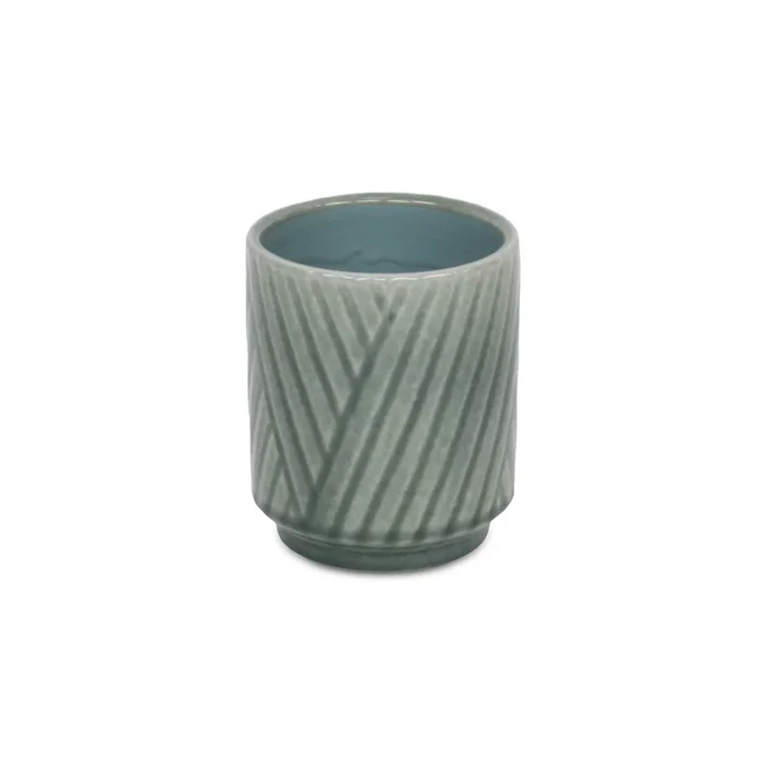Parlora Crossed Diagonal Pattern Straight Side Ceramic Pot – Green