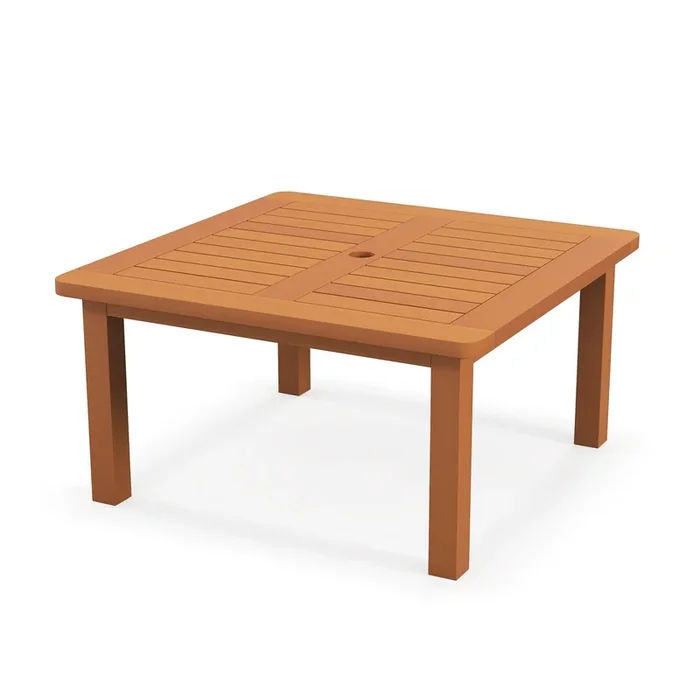 Patio Coffee Table with Umbrella Hole Outdoor Solid Wood End Table