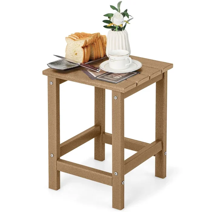 Patio Square HDPE Side Table for Balcony Backyard Lawn-Brown