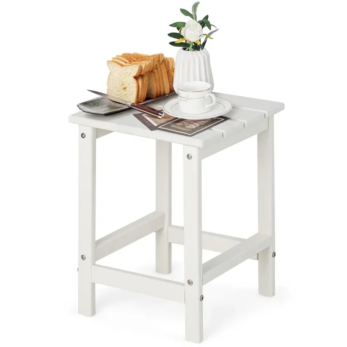 Patio Square HDPE Side Table for Balcony Backyard Lawn-White