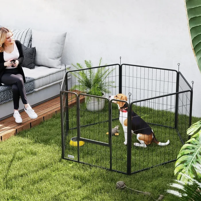 PawHut 6 Panels Dog Playpen, Portable Detachable Puppy Pen with Door, for Medium Dogs, 80cm High, Black