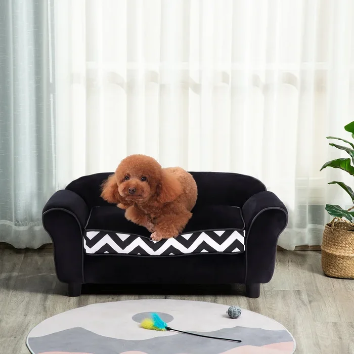 PawHut Dog Sofa Bed for XS-Sized Dogs, Pet Sofa Cat Sofa with Soft Cushion, Washable Cover, Removable Legs, Wooden Frame – Black