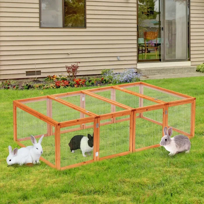 Pawhut Rabbit Hutch with Mesh Wire, 181Lx100Wx 48H cm-Wood