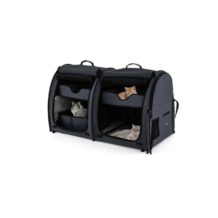 Pet Gear – 2 Compartments Pet Car Carrier with Removable Hammocks and Mats in Black – Ideal for Traveling with Pets