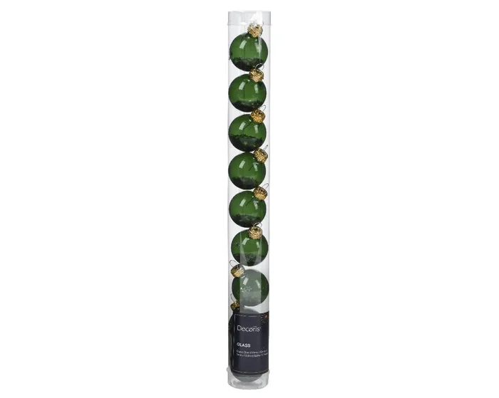 Pine Green Glass Transparent Baubles with Star Sequins – Tube of 9