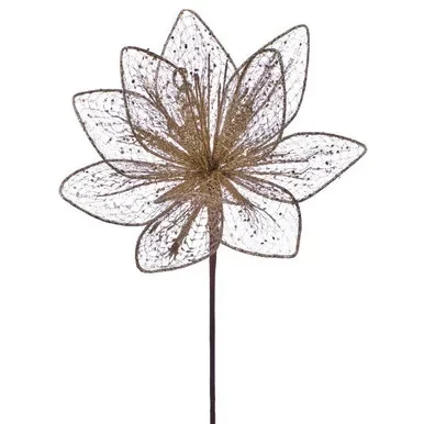 Pink Glitter Sequin Mesh Poinsettia Stem – 24″