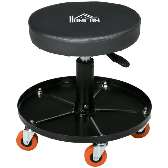 Pneumatic Workshop Stool with Adjustable Height – Rolling Mechanic Chair with Swivel Padded Seat & Tool Tray – Ideal for Garage, Workshop, & Auto Repair Comfort