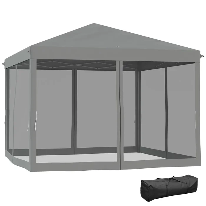 Pop-Up Gazebo 3x3m – Garden Tent with Mesh Sidewall Netting & Carry Bag – Ideal for Backyard Patio & Outdoor Events, Light Grey