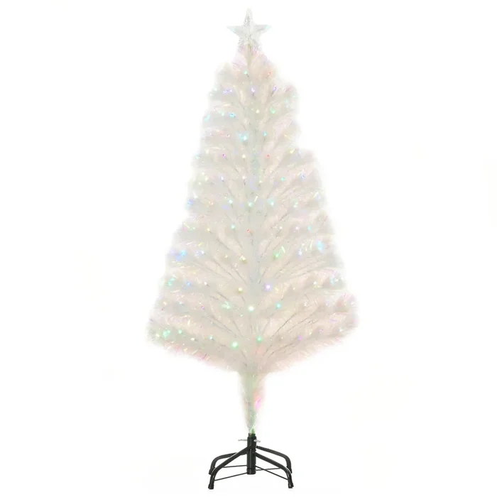Prelit 4-Foot White Artificial Christmas Tree – Fiber Optic LED Lights for Festive Glow – Ideal Holiday Decoration for Home & Xmas Celebrations