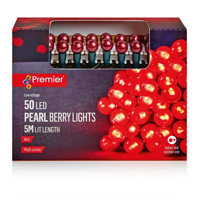 Premier Red Multi Action Pearl Berry 50 LED Lights