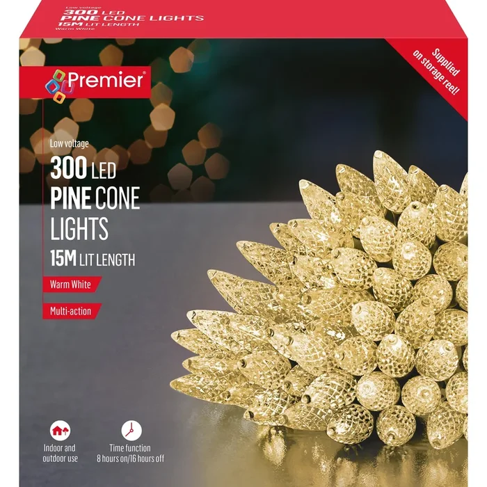 Premier Warm White Pinecone C6 LED Multi Action with Timer Function – Set of 300
