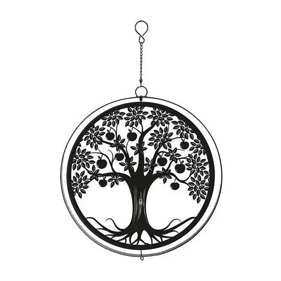 Primus Black Metal Apple Tree Hanging Garden Decor Silhouette Orbit Spinner (PT2109BK)