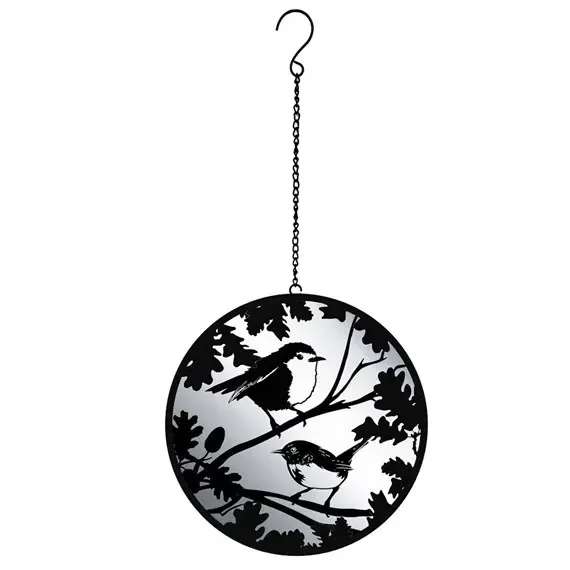 Primus Black Robin & Wren Hanging Garden Decor Mirror Silhouette (PT2702BK)