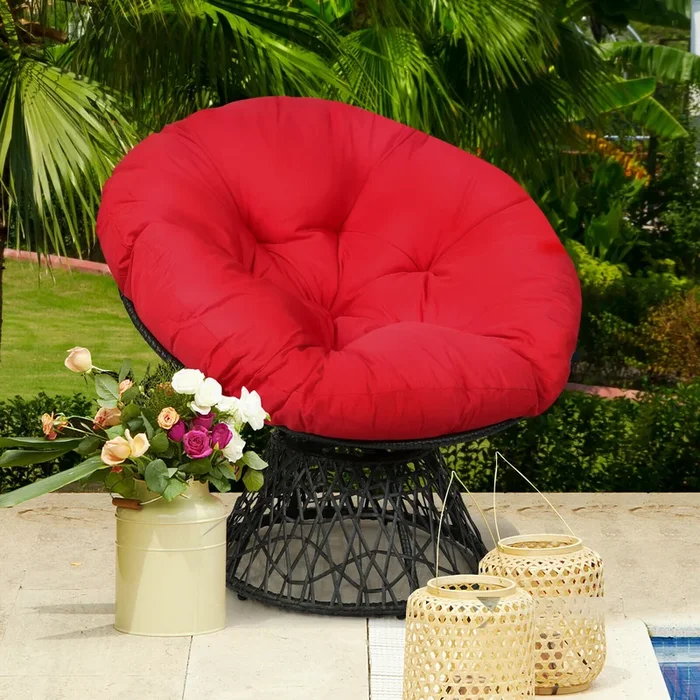 Rattan Papasan Chair with 360Â° Swivel and Soft Cushion-Red