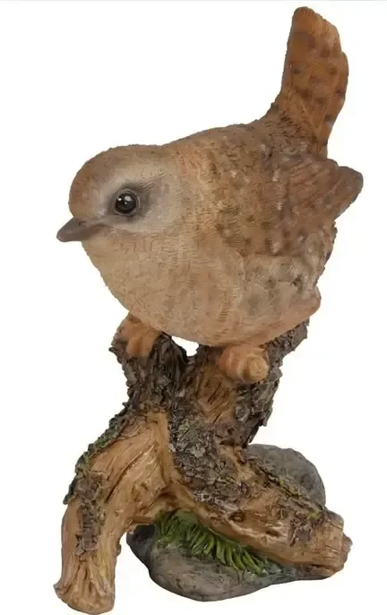 Real Life British Bird Wren on a Stump Resin Ornament By Vivid Arts