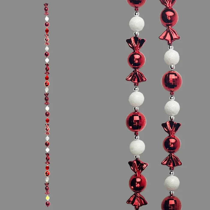 Red & White Glitter Ball and Sweet Garland – 1.8m