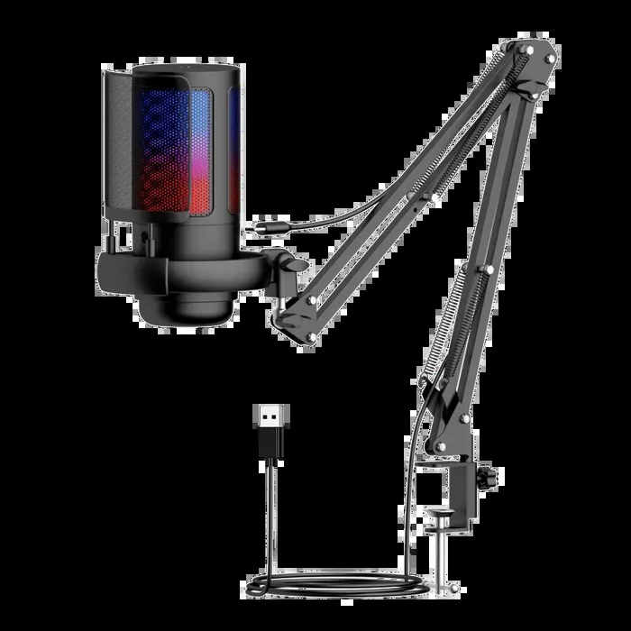RGB Gaming Microphone – Adjustable Arm Stand, USB Desktop Condenser Mic for Recording – Perfect for Podcasting, Streaming, YouTube Content Creators