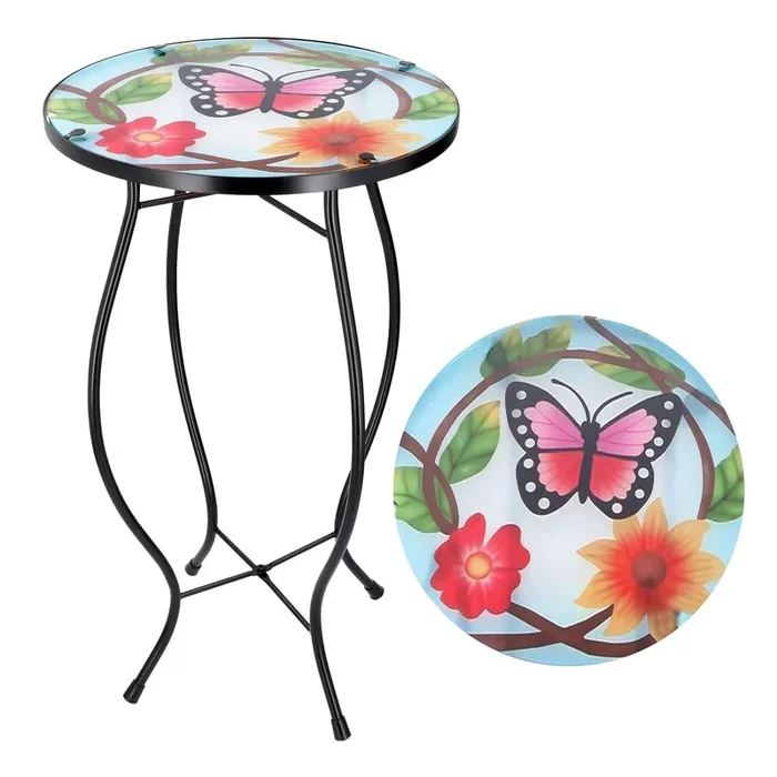Round Side Mosaic Table With Small Butterfly Design