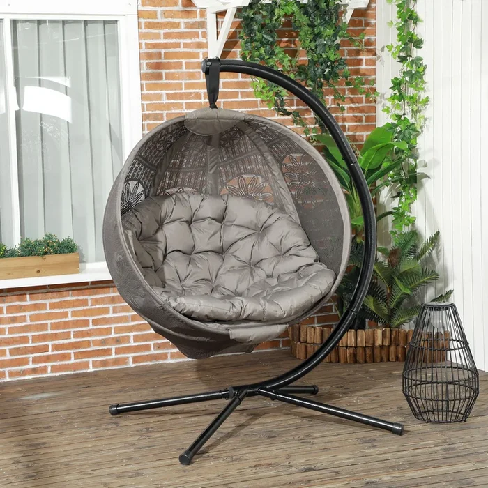 Round Wicker Egg Basket Swing Chair – Includes Durable Steel Stand – Ideal for Indoor and Outdoor Relaxation