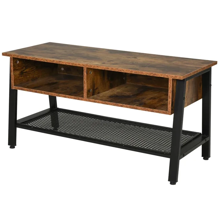 Rubber Wood 3-Tier Entertainment Stand – Stylish Black/Brown TV Media Unit with Ample Storage – Perfect for Organizing Home Theater Equipment