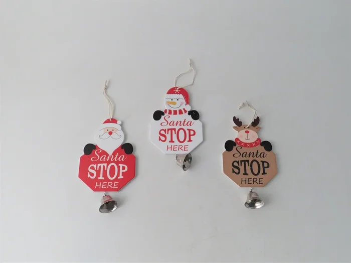 Santa Stop Here Sign Hanging Decoration with Bell