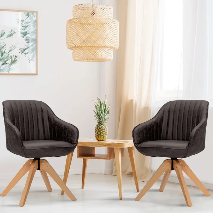 Set of 2 360Â° Swivel Accent Chair with Solid Wood Legs-Coffee