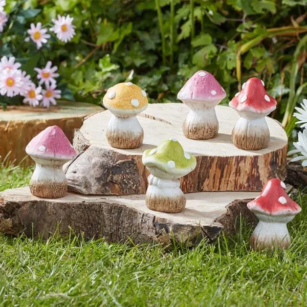 Set of 6 Colourful Spotted DecoShroom Mushroom Decoration – 7cm