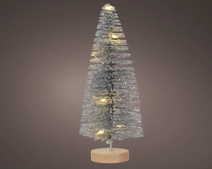 Silver Glitter Artificial Warm White LED Battery Operated Christmas Tree