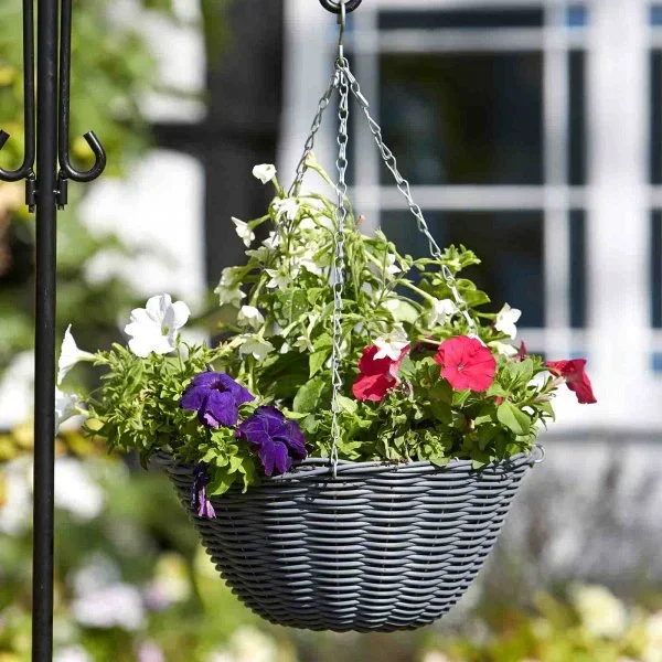 Smart Garden – 14in Slate Grey Faux Rattan Hanging Basket