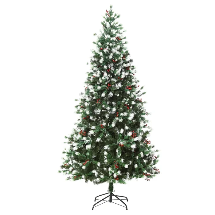 Snow-Flocked Pine Christmas Tree, 6ft with Red Berries – Easy Setup Artificial Holiday Decoration – Perfect for Festive Home Decor