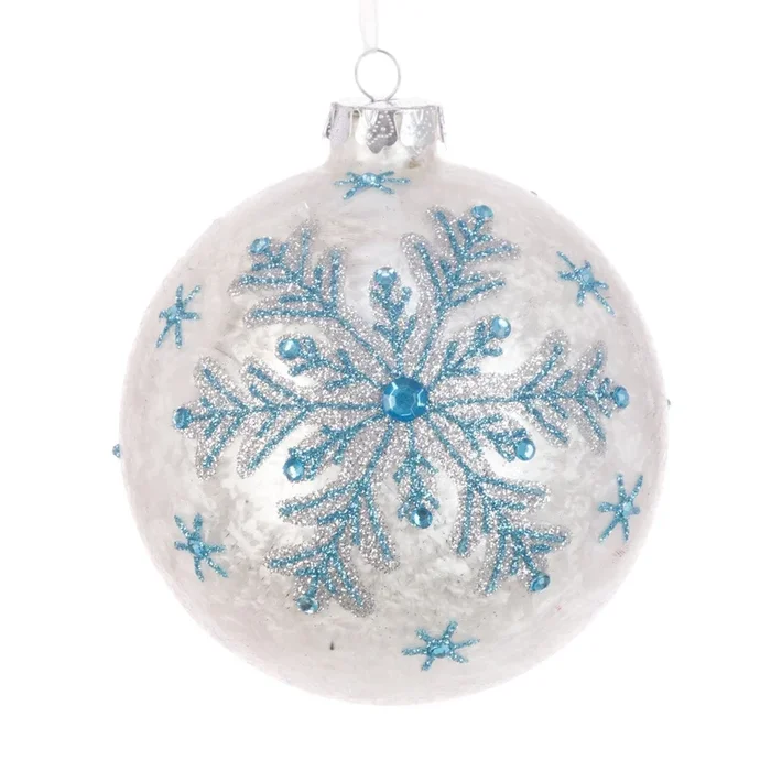 Snowy Ice Blue Glass Snowflake Frankie Christmas Tree Bauble