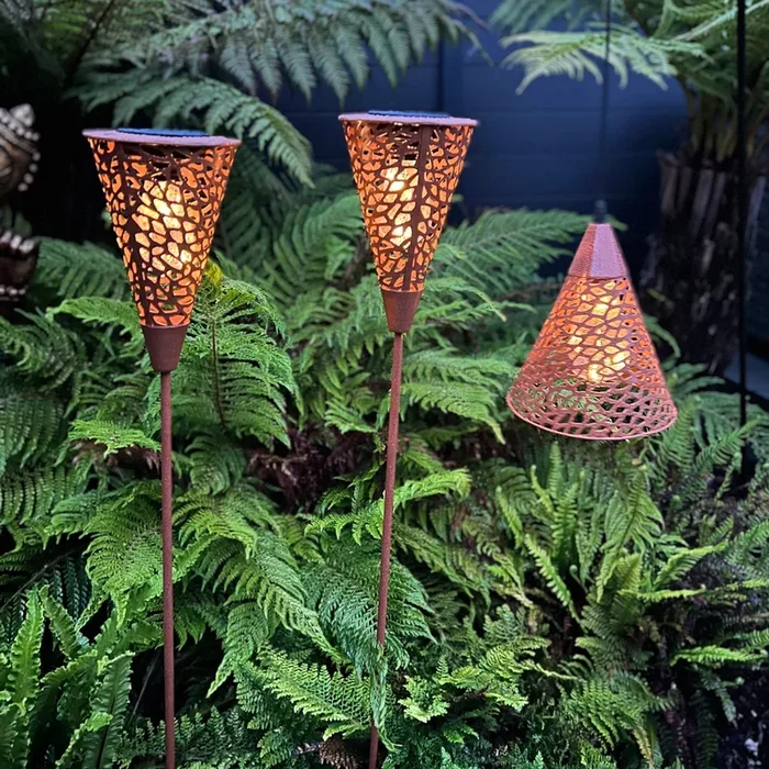 Solar Powered Copper Hanging Metal Lantern & Stake Lights – Set of 3