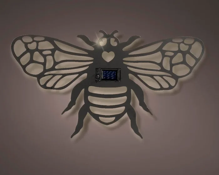 Solar Powered Light Up Black Bumble Bee Wall Decoration – 37.5cm