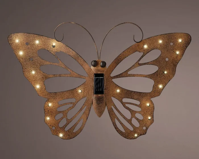 Solar Powered Light Up Rust Brown Butterfly Wall Decoration – 53cm