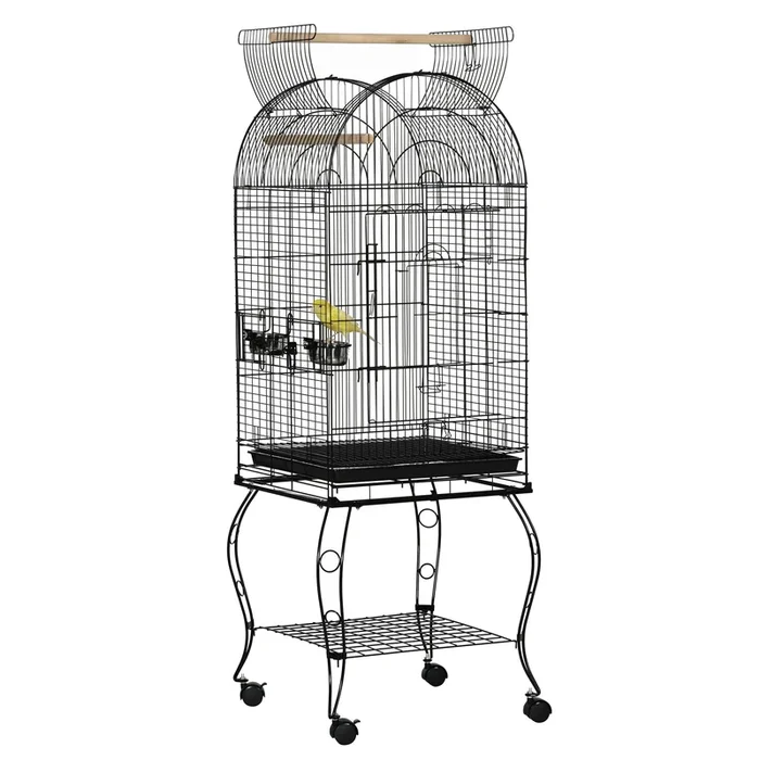 Spacious Rolling Birdcage for Parrots – 51x51x153cm Aviary with Feeding Station and Stand for Budgies, Finches, Cockatiels – Easy Mobility & Comfortable Home for Feathered Friends