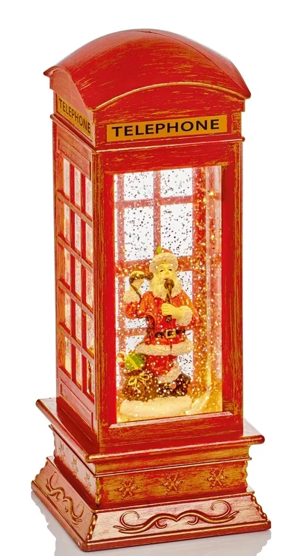 Special Offer – Battery Operated Christmas Telephone Box Glitter Water Spinner with Warm White LEDs – 27cm