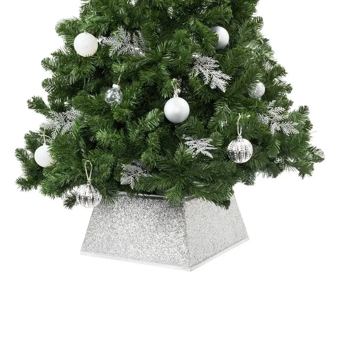 Square Glitter Christmas Tree Skirt – Silver