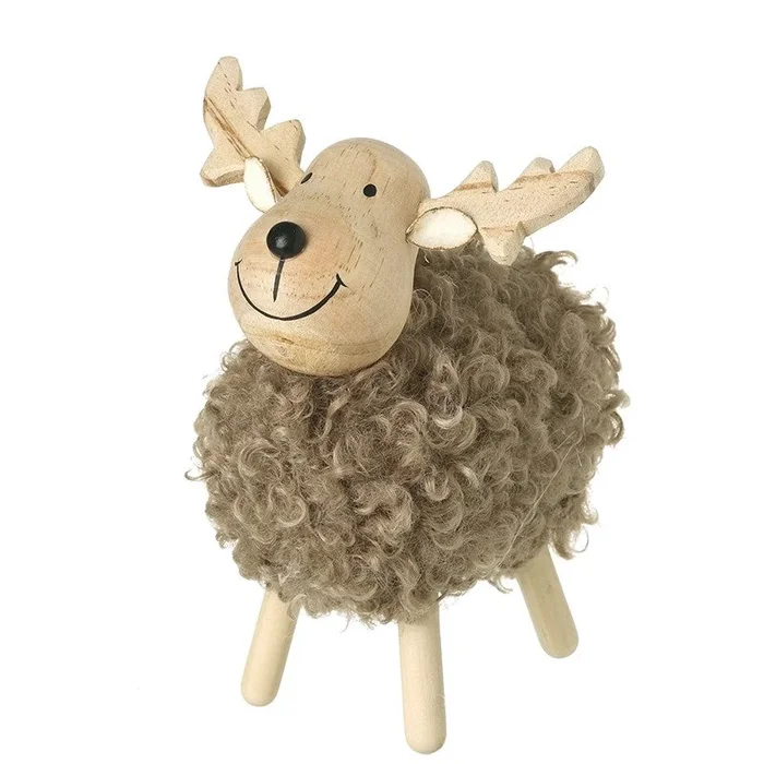 Standing Fluffy Wooden Reindeer Ornament – 17cm