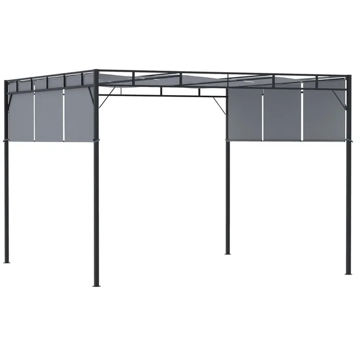 Steel Pergola Gazebo 3x3m – Garden Shelter with Retractable Roof Canopy, Dark Grey – Ideal for Outdoor Patio Relaxation and Entertaining