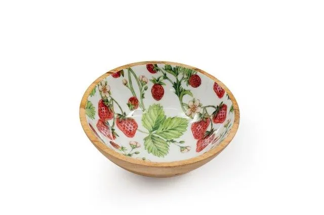 Strawberry Fields Printed Wooden Enamel Bowl – 17.5cm