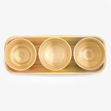 Sur La Table 4pc Bamboo Tray & Dipping Bowls