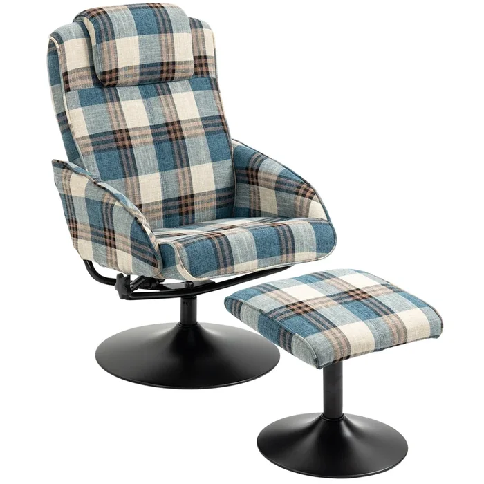 Swivel Armchair and Matching Footstool – Adjustable Backrest Recliner Chair for Relaxation – Perfect for Living Room and Bedroom Comfort