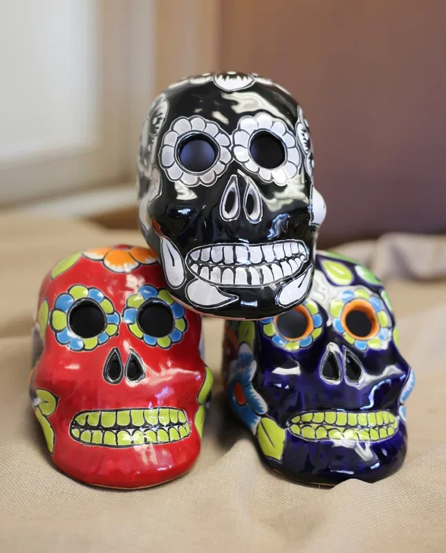 Talavera Colors Skull Statue