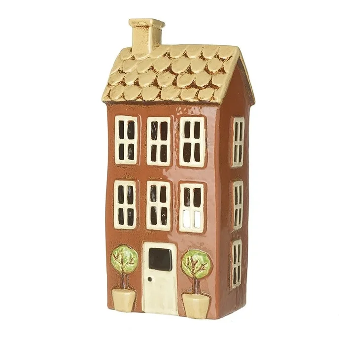 Tall Ceramic House Shaped T-Light Candle Holder Lantern