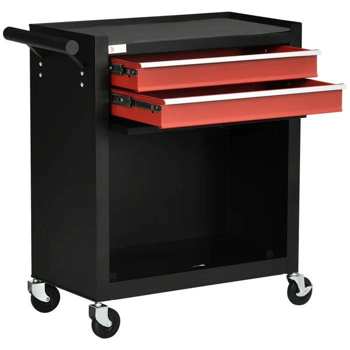 Tool Chest Trolley with 2 Drawers – Lockable Machinist Workshop Organizer on Wheels, Ball Bearing Runners – Portable Roll Cab Storage Solution for Professionals