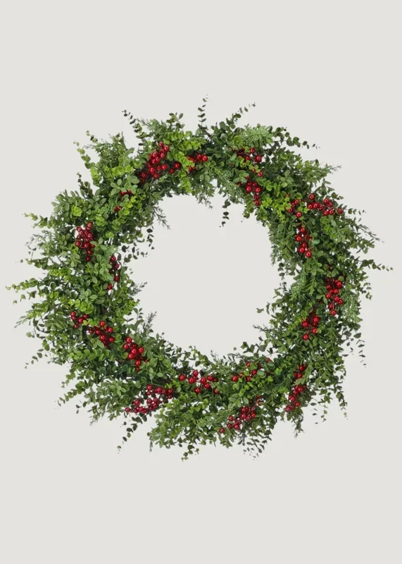Traditional Eucalyptus and Red Berry Wreath – 32″